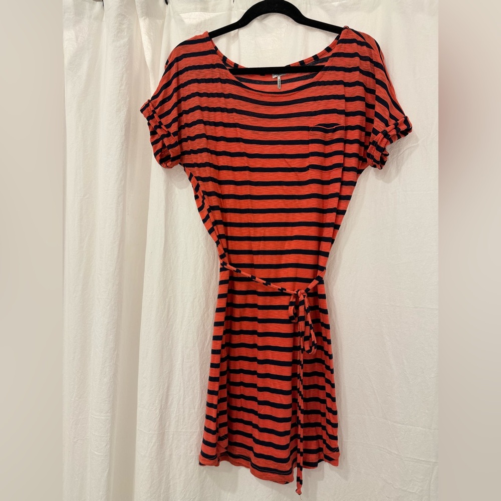 Splendid Striped Belted Casual Dress – Orange & Navy, XS, Made in USA